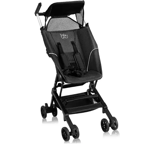 BABY JOY Pocket Stroller, Extra Lightweight Compact Folding Stroller, Aluminum Structure, Five-Point Harness, Easy Handling for Travel, Airplane Compartment, Includes Travel Bag, No Assembly, Black