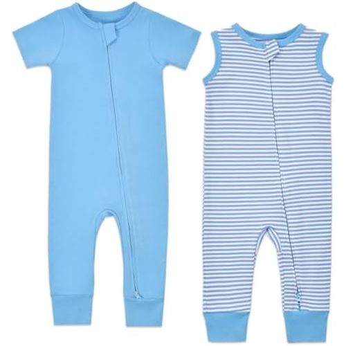 Aablexema 2PCS Baby Cotton Romper Zipper Short Sleeve & Sleeveless Footless Pajamas One Piece Jumpsuits Outfit Clothes