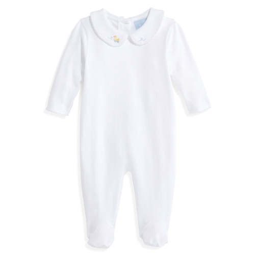 Embroidered Collared Pima Footie -- White w/ Ducks