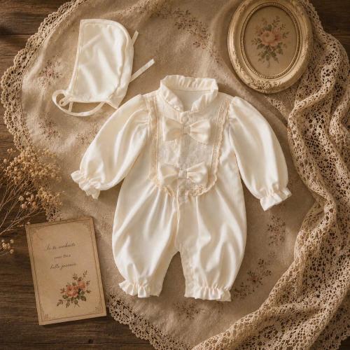 Heirloom Baby Romper with Bow & Bonnet | Newborn–12 Months Christening Outfit