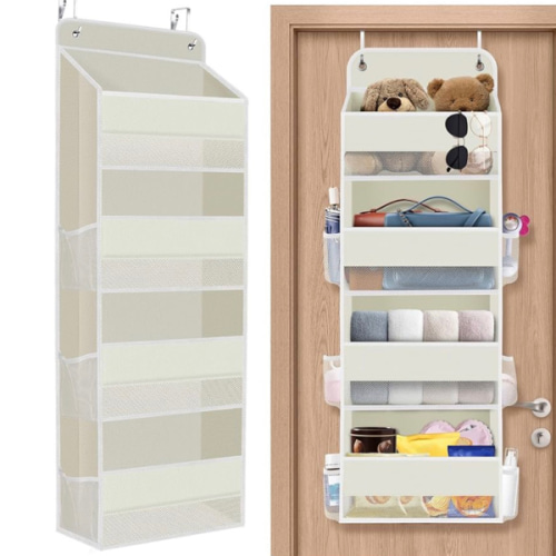 SpaceHacks 1 Pack Over The Door Organizer, Hanging Storage Organizer with Clear Window, 40lb Ultra Sturdy Large Capacity Room Organizer for Pantry Laundry Bathroom Nursery Closet Baby Essential (Grey)