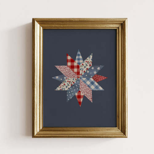 Americana Quilt Star On Navy Art Print