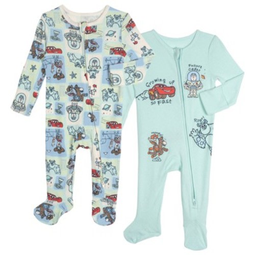 Disney Pixar Baby Boys' 2-Pack 2-Way Zip-Up Ribbed Footed Sleeper Coveralls Light Blue 6-9 Months