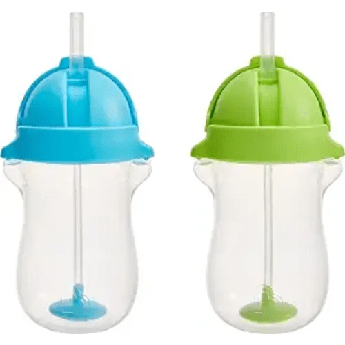 Munchkin Any Angle Weighted Toddler Straw Cups, 10 Ounce, 2 Pack, Blue/Green