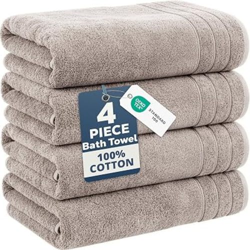 Casa Platino Large Bath Towel Set 100% Cotton 4 Piece Quick Dry - Platinum