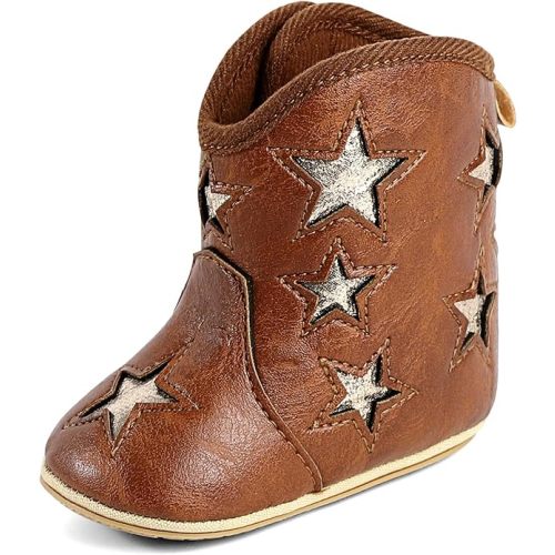 MK MATT KEELY Leather Western Boots Cowboy Bootie Soft Sole Non-Slip Crib Shoes for Baby Infant Toddler Girls Boys Newborn