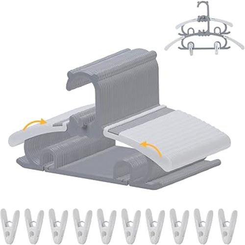 50 Pack Baby Clothes Hanger with 16 Clips, 11-15 inch Adjustable Kid Hangers, Multifunctional Children Hanger for Girl Boy Toddler Kids Child(Grey)