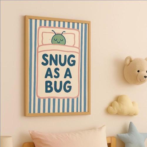 Snug as a Bug Nursery Print: Crayon Style Kids Wall Art (Digital Download)