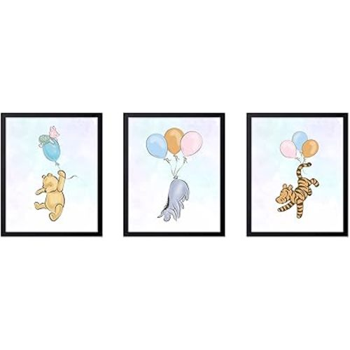 Poster Master 3-Piece Balloon Tied Up Print - Pooh & Friends Poster - Nursery Art - Aesthetic Story Book Wall Design - Great Playroom or Kid's Room Decor - 11x14 UNFRAMED Wall Art