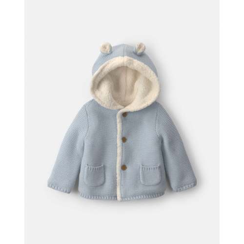 Baby Boy Bear Sweater Knit Hooded Jacket - Blue