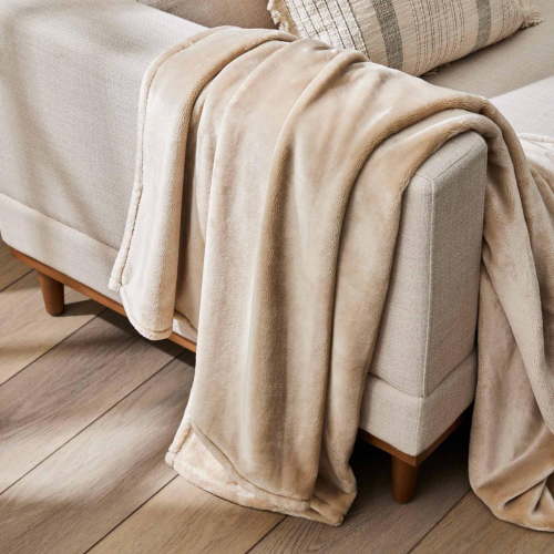 Better Homes & Gardens Solid Velvet Plush Oversized Couch Throw Blanket, Almond Biscuit