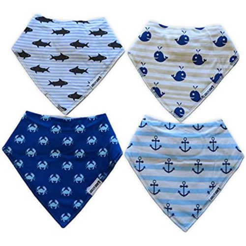 Jolly Jon Nautical Baby Bandana Drool Bibs - 4 Pack Baby Bib Gift Set - Nautical Drooling and Teething Babies – Thick Soft Absorbent Sea Bibs - Cotton Bibs for Boys and Girls