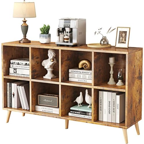 Flrrtenv 8-Cube Bookshelf 2 Tier Retro Bookcase with Legs, 47" Wood Bookshelves Storage Organizer Shelf, Freestanding Open Book Shelves for Bedroom Living Room Office, Rustic Brown