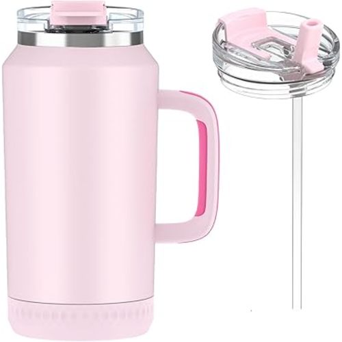 Hydraful 64 oz Tumbler with Handle and Straw - 100% Leak-Proof - Insulated Cup Reusable Stainless Steel Large Water Bottle Travel Mug for Gym, Hiking, and Camping - Gifts for Women Men Him Her