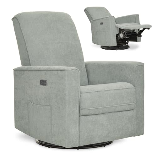 Evolur Harlow Upholstered Power Glider Recliner with USB Charging – Rocking & 275° Swivel with Smooth Glide – Greenguard Gold & FSC Certified – Modern Nursery and Living Room Chair in Sage