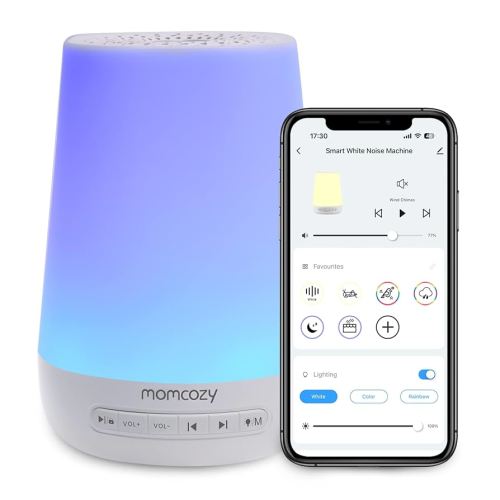 Baby Sound Machine, Momcozy White Noise Machine for Baby Sleeping with Night Light, Toddler Sleep Trainer 34 Soothing Sleep Sounds, Timer, App Remote Control, Personal Sleep Routine Alarm Clock(Blue)