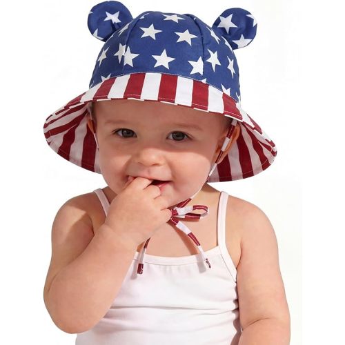 Zando Wide Brim Baby Sun Bucket Hat 0-4T UPF 50+ - Sun Protection Toddler Beach Hats with Bear Ears Infant Hat Adjustable