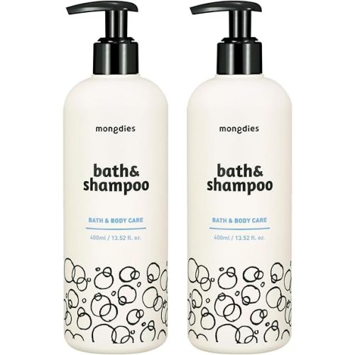 Mongdies Baby Bath & Shampoo | Head-to-Toe All-in-One Gentle Wash | Tear-Free & pH Balanced Formula | 6-Layer Ceramide for Moisture Retention | Vegan & Dermatologist Tested | 13.52 fl. oz | 2 Pack