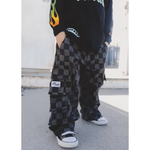 Checkered Baggy Black Jeans