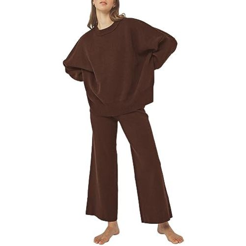 Pink Queen Women's 2 Piece Outfits Sweater Sets Knit Pullover Tops And Wide Leg Pants Loose Tracksuit Lounge Set