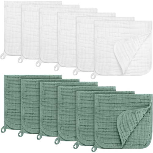 12 Pack Muslin Burp Cloths 100% Cotton 20''x10'' Large Extra Soft and Absorbent Baby Burping Cloth for Boys Girls