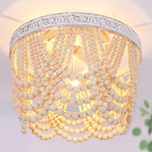Bohemia Wood Beaded Flush Mount Ceiling Light