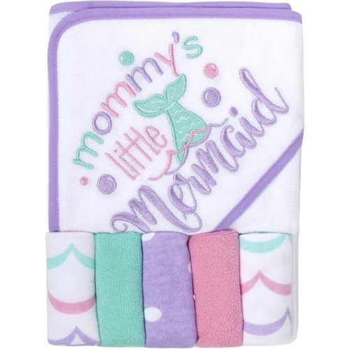 Baby Hooded Towel and Washcloth Set for Infants, Boys and Girls 6-12 Months (Mommy's Mermaid)
