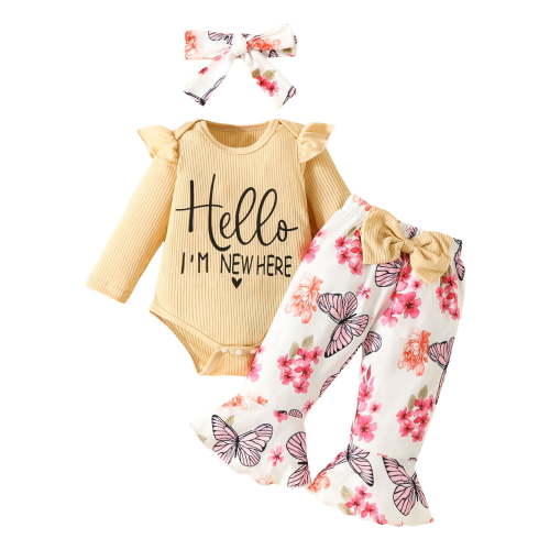 Curenmufel Newborn Girl Outfits Baby Girl Outfits Romper Pants Set Cotton Outfits Coming Home Outfit Girl 0 3 6 9 12 18 24 Months (White,0-3 Months)