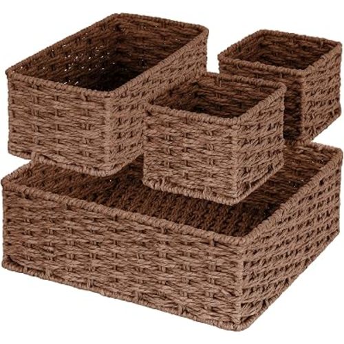 efluky 4 PCS Hand-Woven Drawer Organizer Baskets