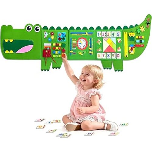 Crocodile Foldable Activities Montessori Busy Board Toddler Busy Board Montessoris Toys for 3+ Years Old Wall Panel