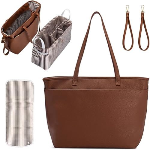 Parker Baby Willow Tote Bag | Stylish Vegan Leather Diaper Bag Tote with Modular Storage & Removable Inserts & Roomy Interior