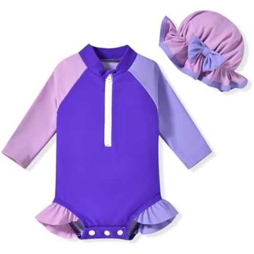 Aalizzwell Baby Girls Long Sleeve One Piece Swimsuit with Hat