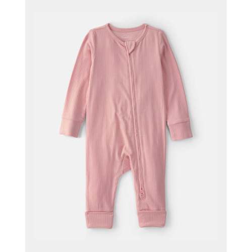 Baby Girl 2-Way Zip PurelySoft Sleep & Play Pajama - Pink | Carter's
