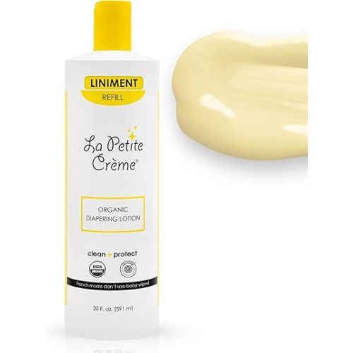 La Petite Creme French Premium Diapering Lotion - Diaper Cream Alternative to Baby Wipes - Gentle Moisturizer & Skin Cleanser with USDA Certified Organic Ingredients - Baby Essentials (20 oz)