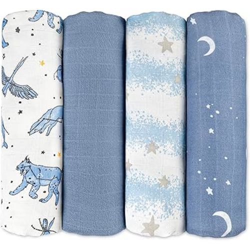 GLLQUEN BABY Muslin Swaddle Blankets 4-Pack Breathable Receiving Blankets (35" x 40") Soft Baby Blankets for Girls and Boys Newborn Essentials Muslin Burp Cloths Swaddle Wrap Baby Gift(Cosmos)