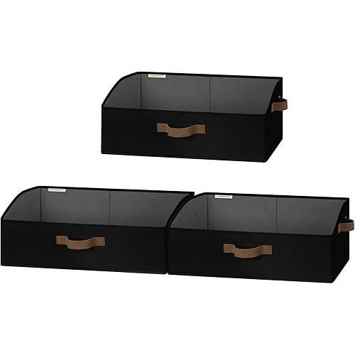 StorageWorks Closet Storage Bins, Trapezoid Organizer Box for Shelves, Fabric Clothes Bin, Foldable Organizing Baskets with Handles, Large, Black, 3-Pack