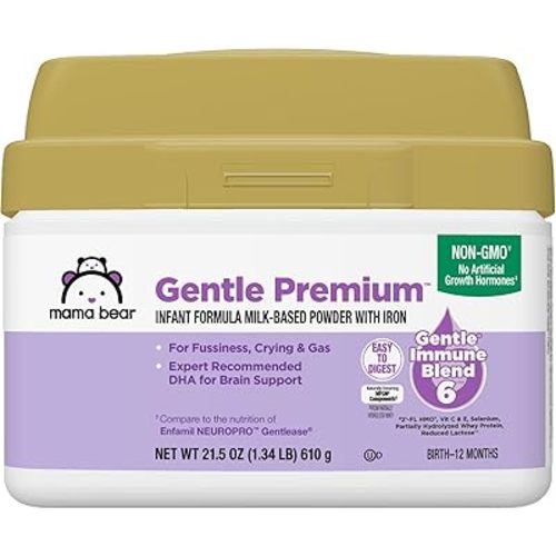 Amazon Brand - Mama Bear Gentle Premium Baby Formula Powder, DHA for Brain Support, Gentle Immune Blend 6, 2'FL HMO, For Fusiness, Crying & Gas, 21.5 oz, 1.34 pound (Pack of 1)