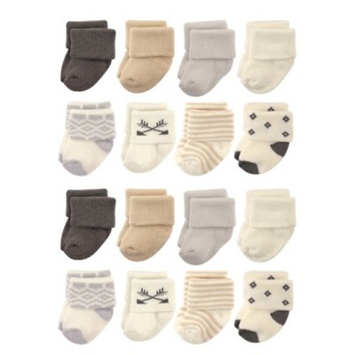 Hudson Baby Cotton Rich Baby Terry Socks 16-Pack, Gray Cream Solid, 6-12 Months