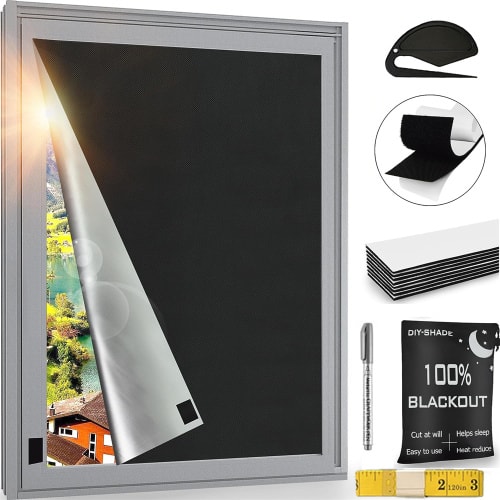 Duslogis 1 Pack Blackout Curtains, Portable Window Curtain Shade 100% Black Out Room Darkening Light Blocking Drapes for Bedroom Living Room - 39" x 57", Black & Silver