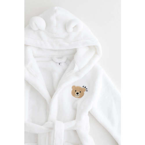 COZY Bear Hooded Dressing Gown Bear Ears - White
