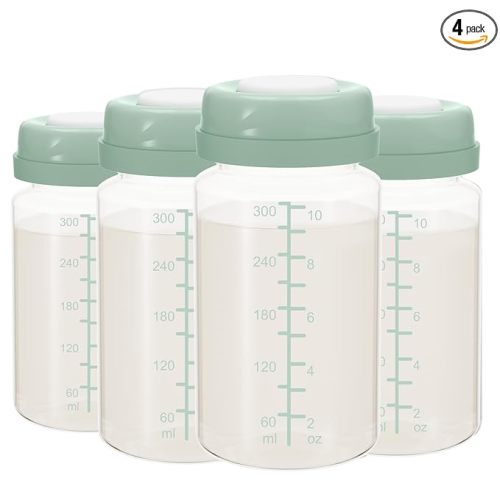 10oz Breastmilk Storage Bottle, Compatible with Momcozy Milk Cooler 22oz & Spectra Pumps, Wide-Neck Collection Bottles for Pumping & Fridge, BPA-Free, Breastfeeding Essentials, 4PCS