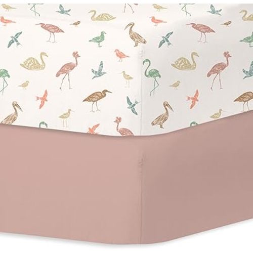 Little Grape Land Crib Sheets for Boys and Girls, 2pk Baby Crib Fitted Sheet for Standard Size Crib and Toddler Mattress, Super Soft Baby Sheet, Wetland Birds