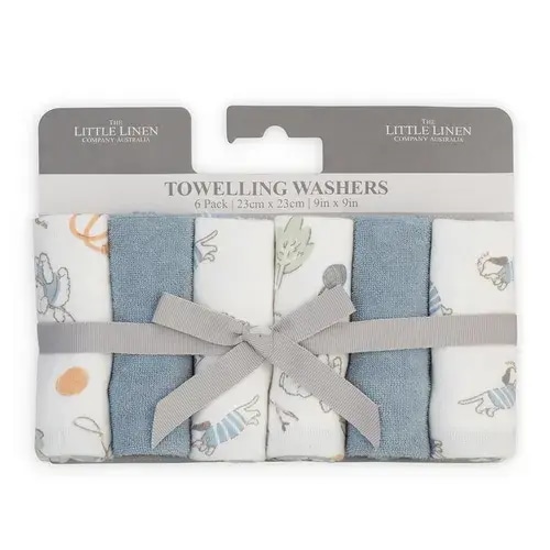 The Little Linen Co. Towelling Wash Cloths 6 Pack Barklife Dog | Baby Bunting AU
