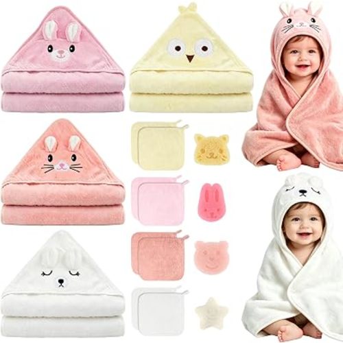 16 PCS Baby Bath Towels for Infants Toddlers, Absorbent Hooded Baby Towels