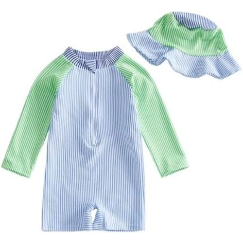 Gueuusu Baby Boys Girls Swimsuit One Piece Striped Zipper Bathing Suit Rash Guard Long Sleeve Seersucker Swimwear Sunsuit