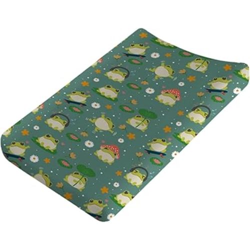 Cartoon Frogs Baby Changing Pad Covers,Unisex Fitted Changing Pad Covers for Boys Girls,Soft Breathable Baby Changing Table Cover,Polyester Easy Care Diaper Changing Pad Cover,Christmas Birthday Gift