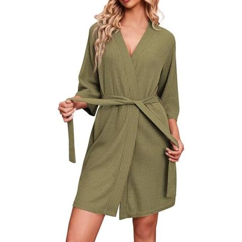 Ekouaer Robes for Women Waffle Knit Bathrobe Soft Lightweight Knee Length Loungewear S-XXL