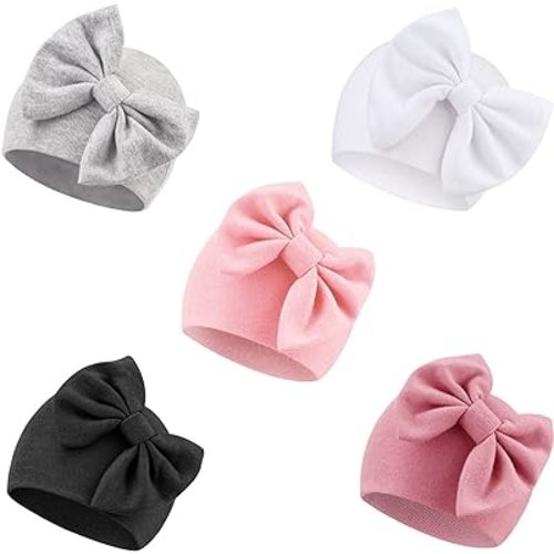 Newborn Baby Girl Hats with Bow Cotton Toddler Infant Beanie Cap Newborn Hospital Hats for Baby Girl Kid 0-24 Months
