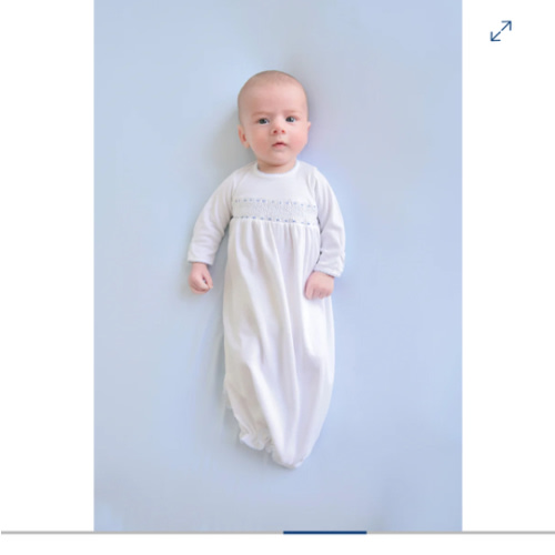 Sweetly Smocked Greeting Gown - Worth Avenue White with Buckhead Blue