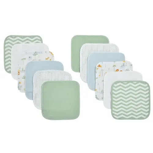 4Baby Wash Cloth Safari Scene 12 Pack | Baby Bunting AU